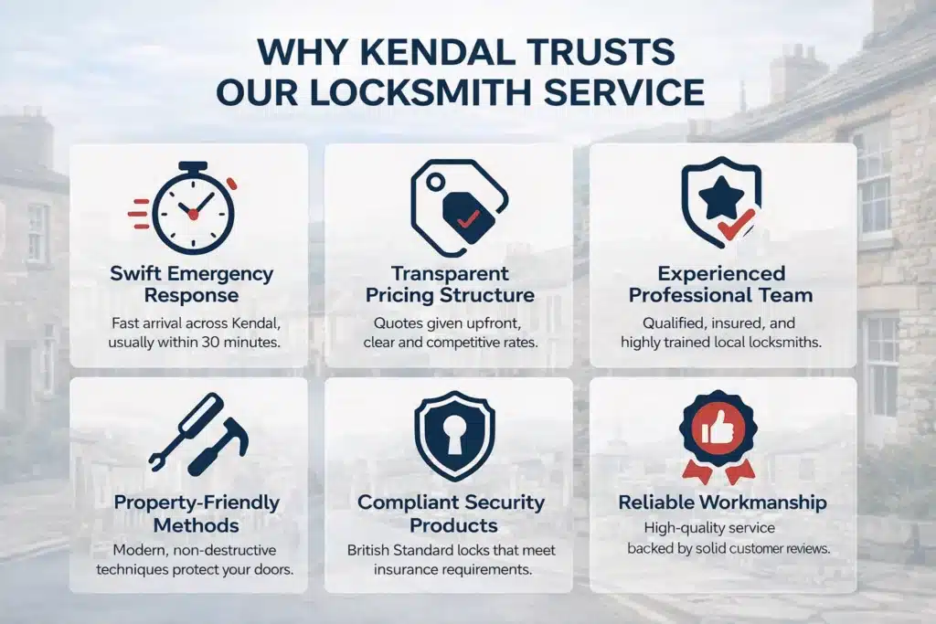 Why homeowners and businesses across Kendal trust JD Locksmith.