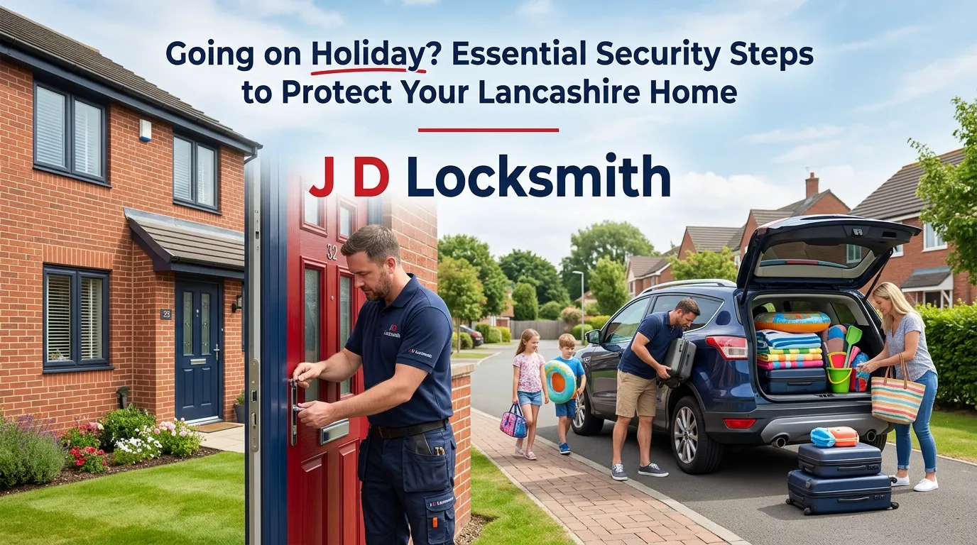 Holiday home security assessment - professional locksmith conducting pre-departure security checks for Lancashire family