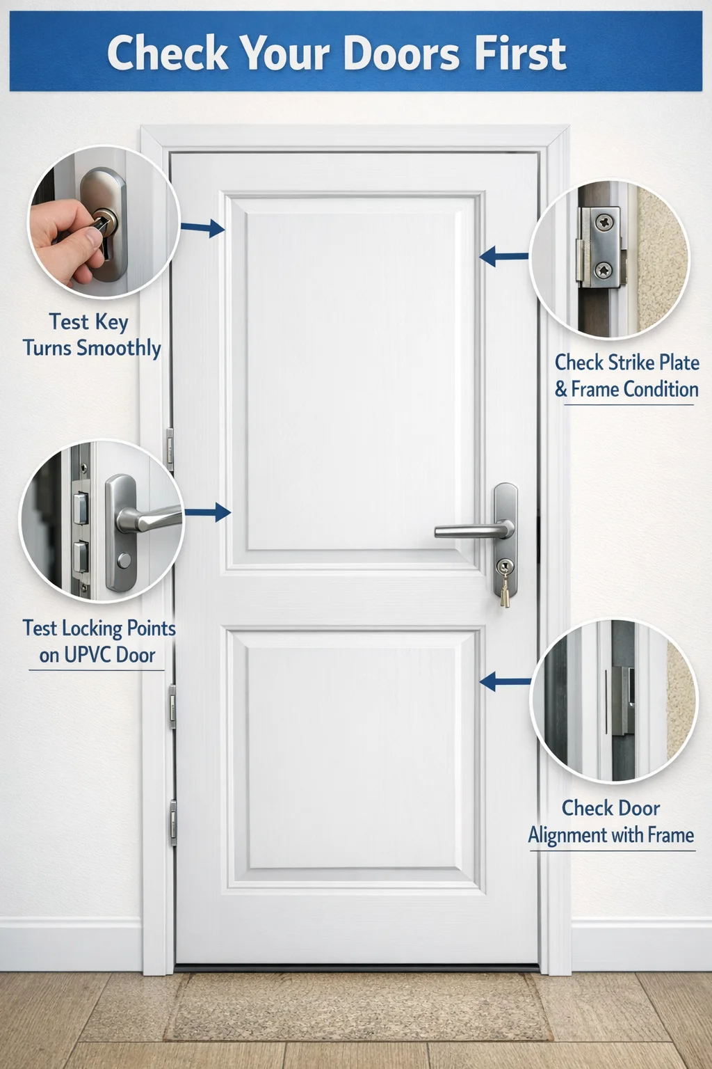 Homeowner testing door lock and door frame security