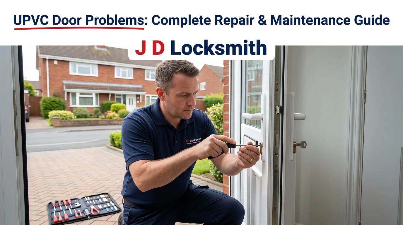 Professional locksmith repairing UPVC door mechanism - J D Locksmith Lancashire UPVC door repair services