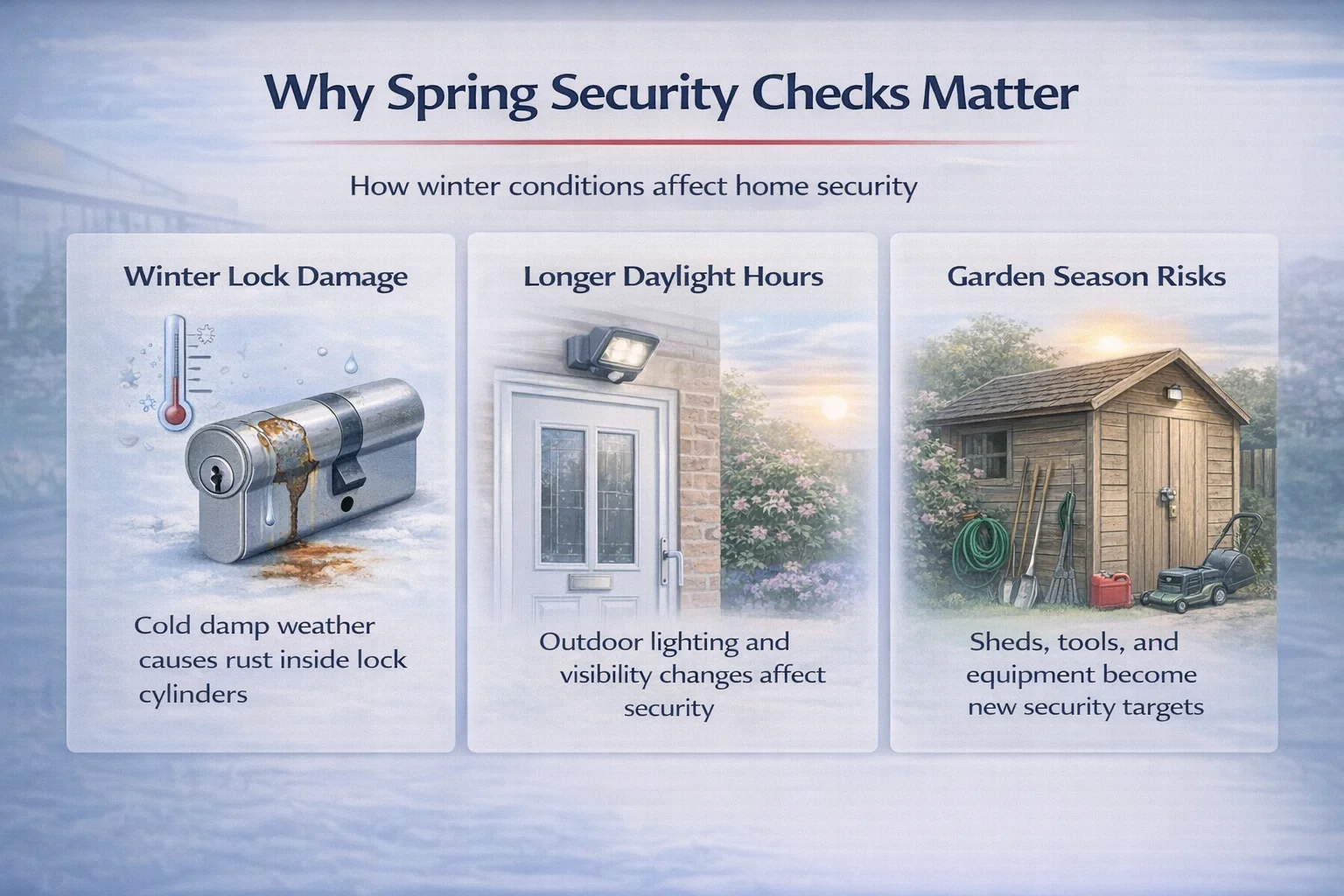 Infographic showing winter damage affecting home locks and security