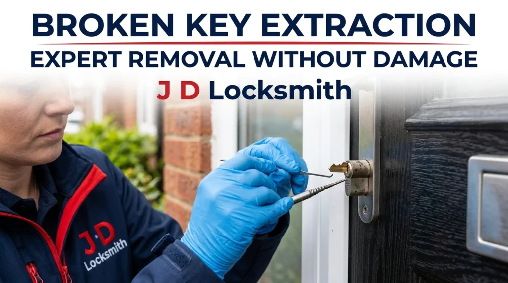 Broken key extraction service - professional locksmith removing broken key from lock without damage in Lancashire