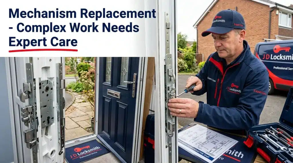 UPVC door mechanism replacement - complex internal multipoint locking system requiring professional expertise