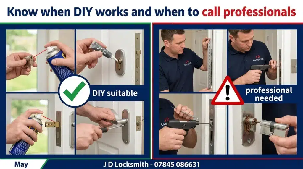 DIY lock maintenance versus professional assessment - knowing when to handle post-winter maintenance yourself and when to call Settle locksmith