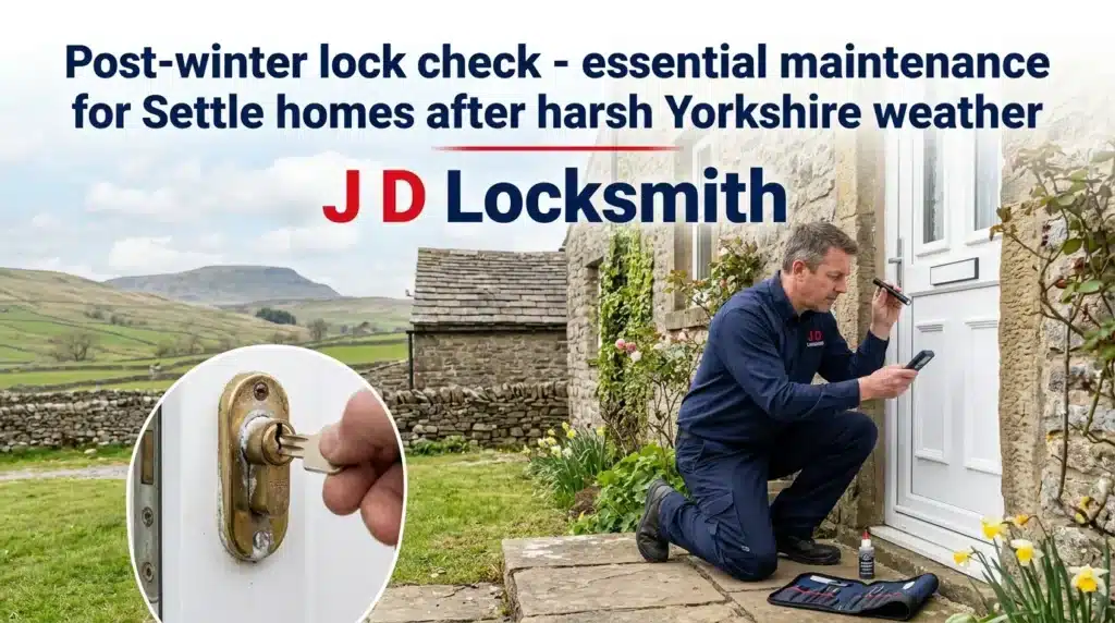 Post-winter lock check Settle - professional locksmith inspecting winter-damaged locks after harsh Yorkshire Dales weather