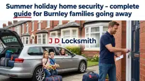 Family preparing to leave Burnley home for summer holiday - security checks before departure for peace of mind while away